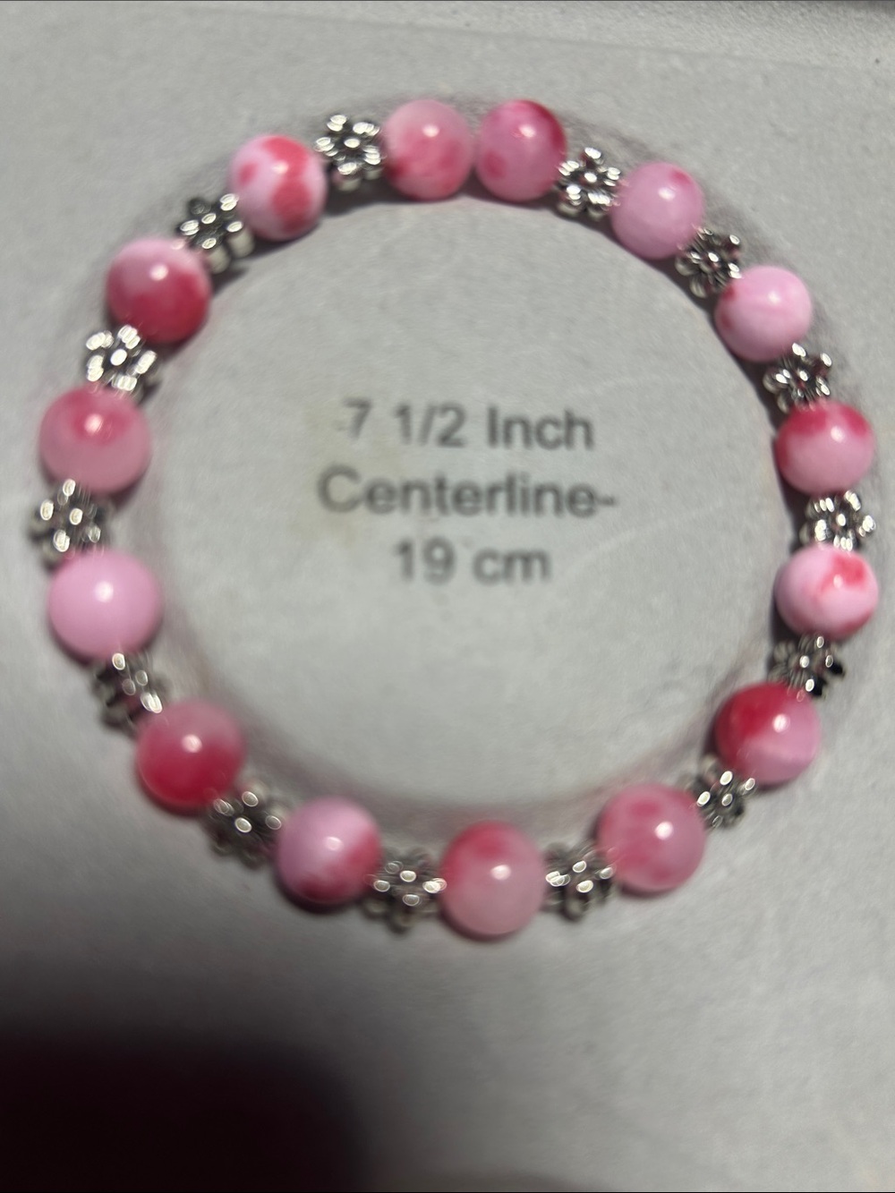 Pink Bead Stretch Bracelet with Silver Flower Spacers